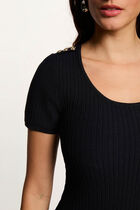 Knitted dress with U-neck navy blue women