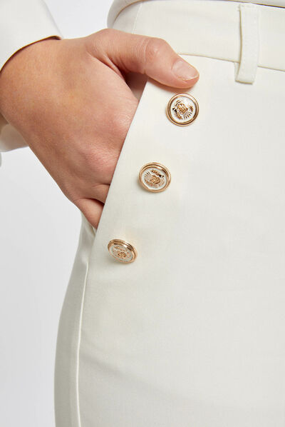 Fitted cropped trousers with darts ecru ladies'