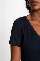 Fitted v-neck t-shirt navy blue women