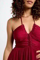 Robe midi droite satin rouge foncé femme