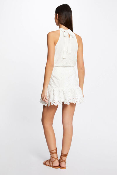 Sleeveless embroidered blouse ecru ladies'
