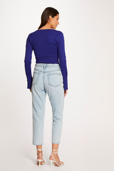 Long-sleeved jumper with V-neck mid blue ladies'