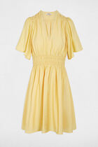 Pleated short dress light yellow women