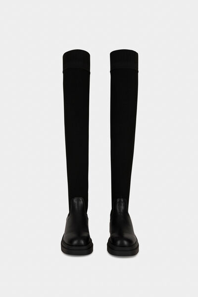 Over the knee sock boots black ladies'
