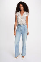 V-neck short-sleeve shirt ivory women