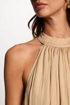 Robe longue évasée fluide beige femme
