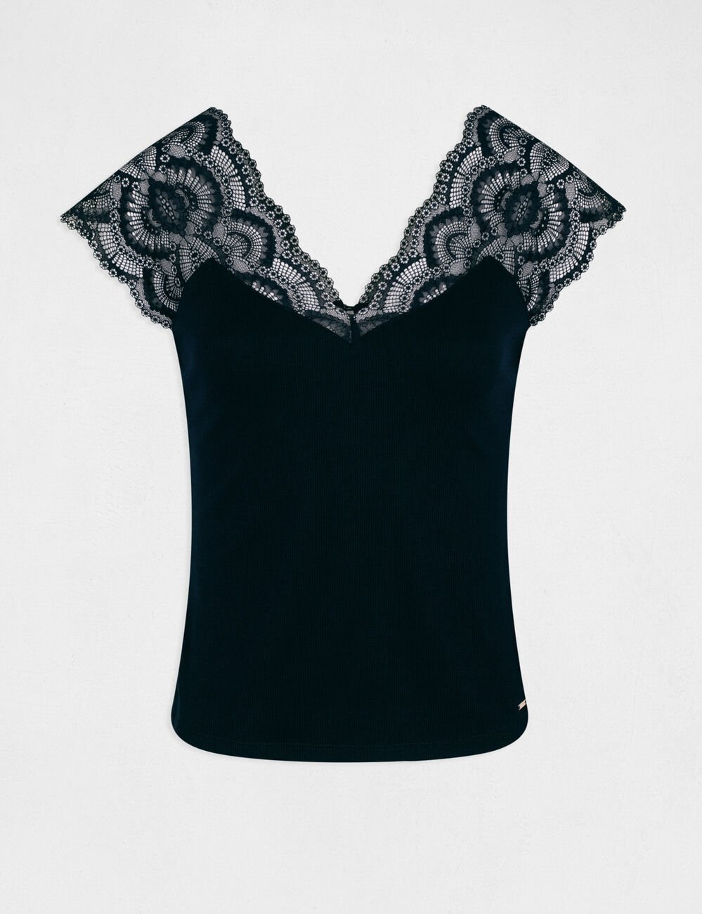 Short-sleeved t-shirt with lace navy women