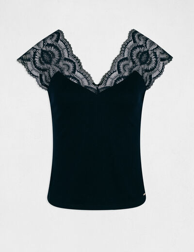 Short-sleeved t-shirt with lace navy ladies'