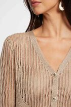 Openwork long-sleeved cardigan gold yellow women