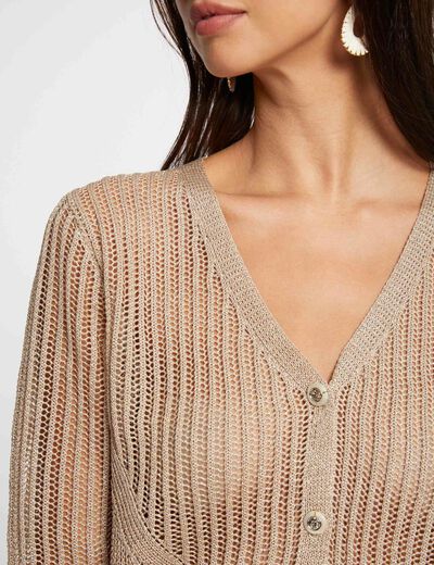 Openwork long-sleeved cardigan gold yellow women