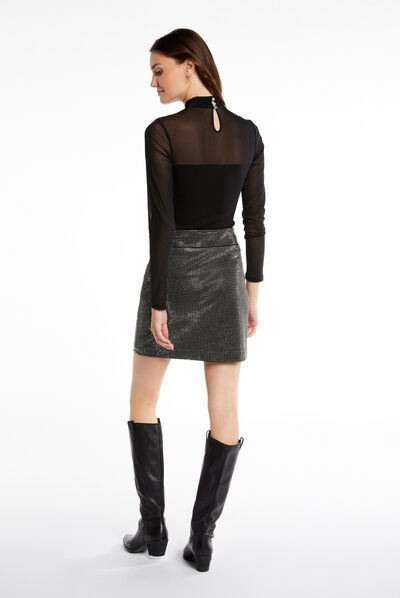 Long-sleeved t-shirt with high collar black ladies'