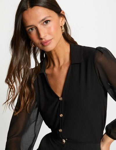 buttoned voile t shirt black women Buttoned voile t-shirt black women