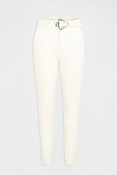 Cropped straight belted trousers ivory ladies'