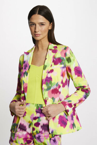 Waisted satin jacket abstract print multico ladies'