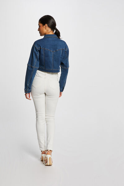 Straight buttoned denim jacket stone denim ladies'