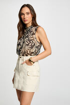 Printed sleeveless top black women