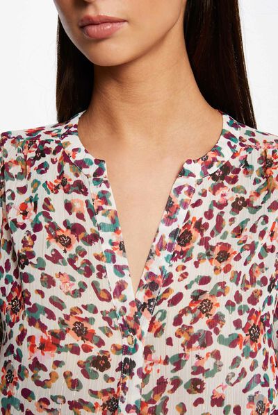 Long-sleeved shirt floral print ecru ladies'
