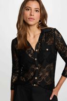 Lace shirt with a notched collar black women