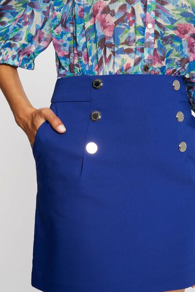 High-waisted straight skirt with buttons electric blue ladies'