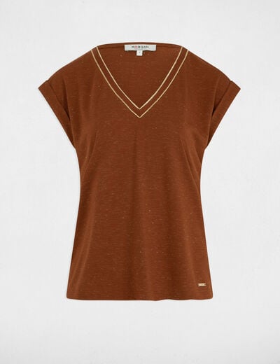 Short-sleeved t-shirt cognac brown women