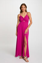 Robe longue droite fendue violet femme