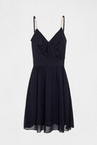 Skater dress with wrap-over neckline navy women