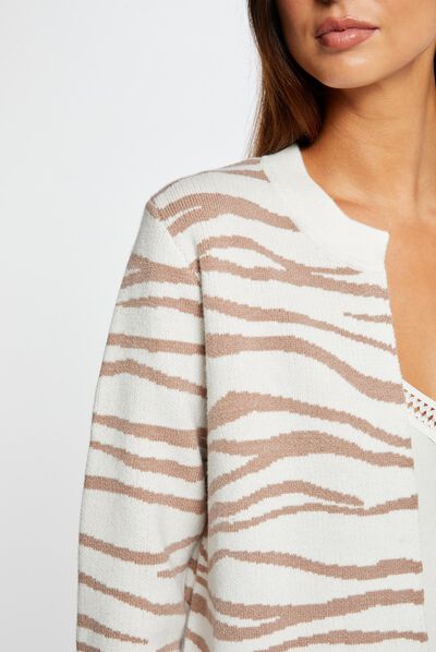 Long cardigan with zebra print ecru ladies'