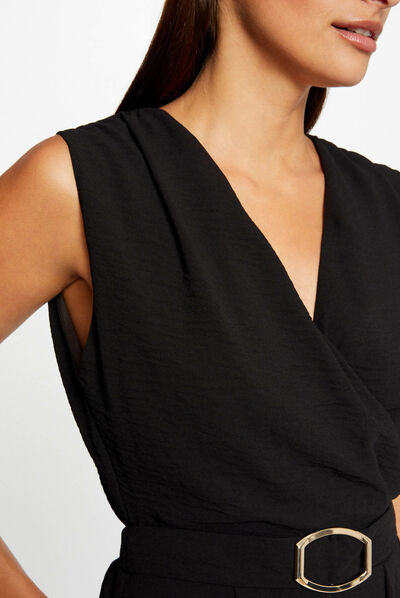 Wide leg jumpsuit with buckle detail black ladies'