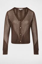 Openwork long-sleeved cardigan dark brown women