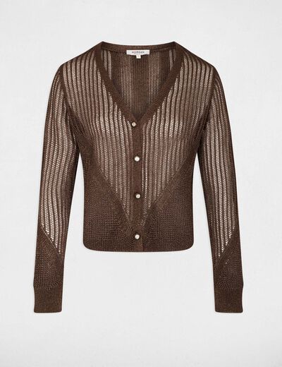 Openwork long-sleeved cardigan dark brown women