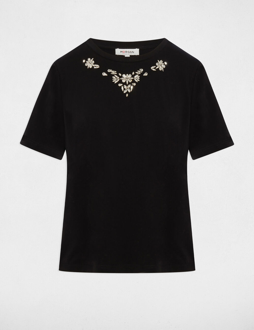Short-sleeve t-shirt with rhinestones black women