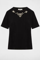 Short-sleeve t-shirt with rhinestones black women