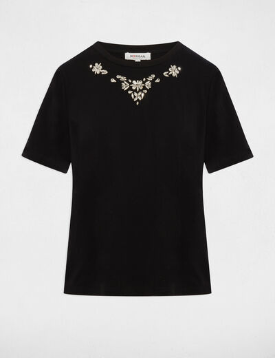 Short-sleeve t-shirt with rhinestones black women