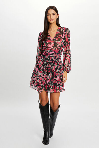 Straight draped dress vegetal print multico ladies'