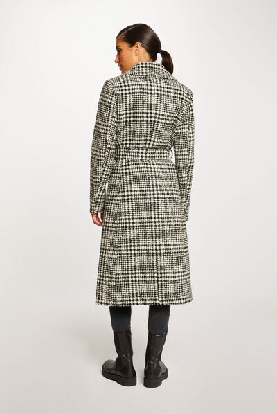 Straight belted printed coat ecru ladies'