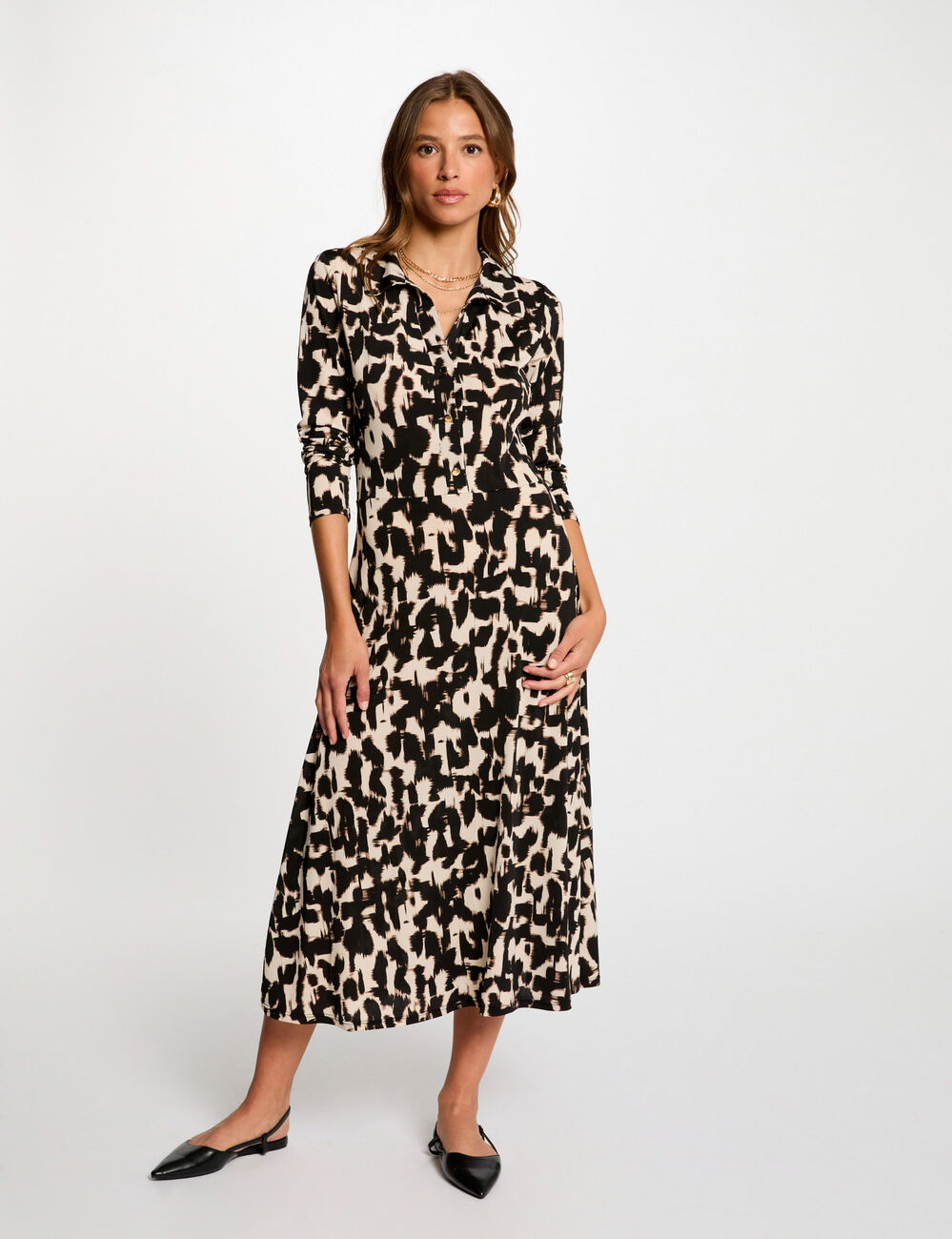 Robe longue droite imprim�e multicolore femme