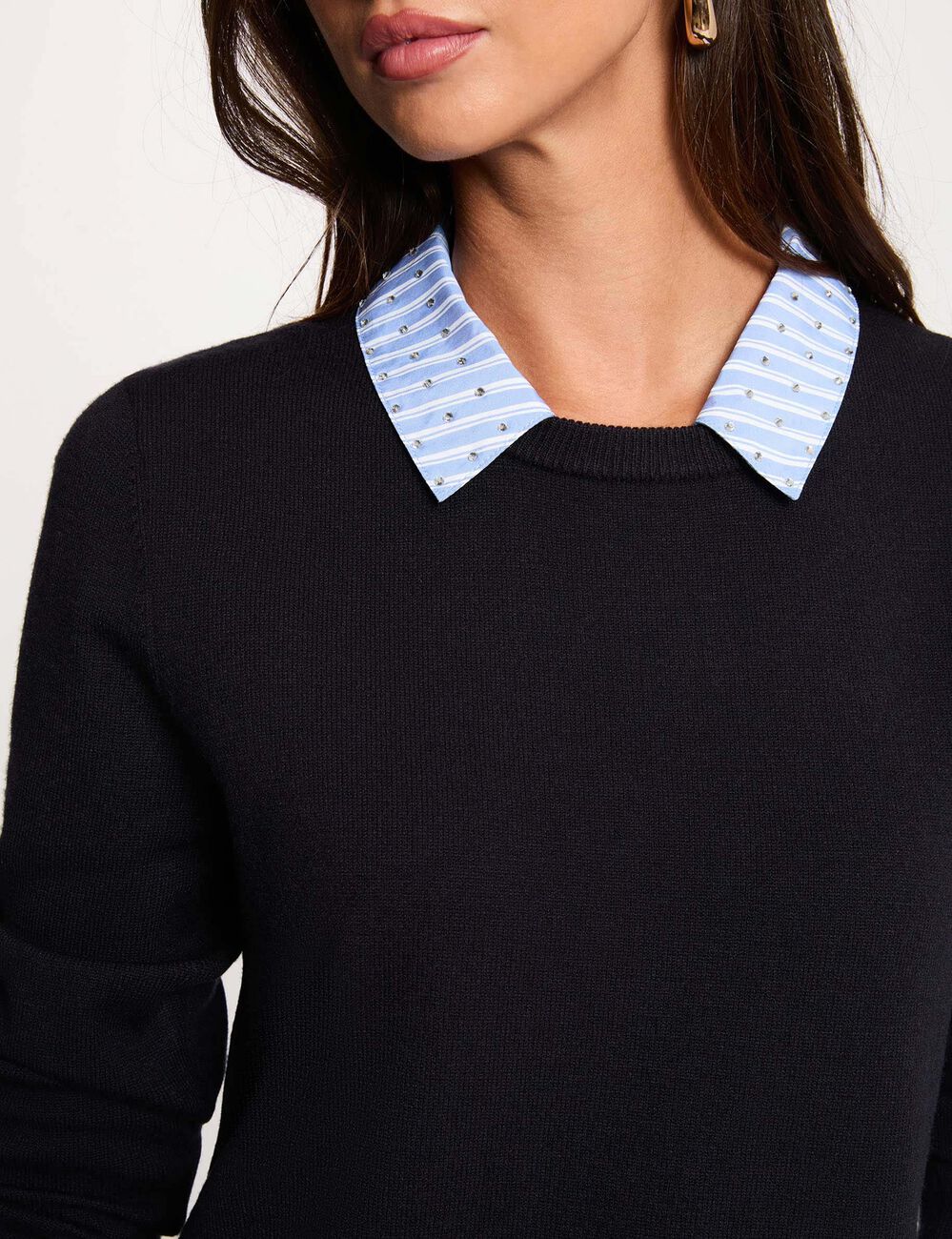 Knitted dress with folded collar navy blue women