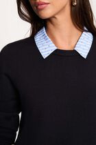 Knitted dress with folded collar navy blue women