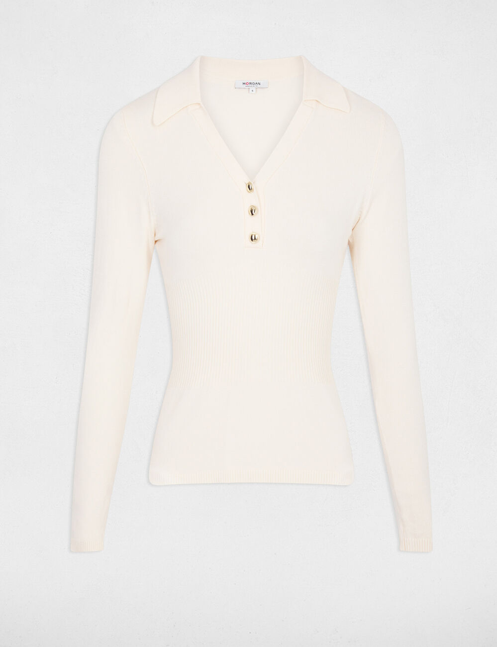 Fitted polo neck sweater ivory women