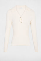 Fitted polo neck sweater ivory women