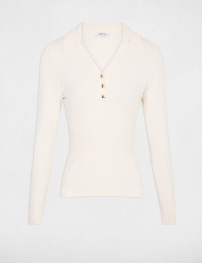 Fitted polo neck sweater ivory women