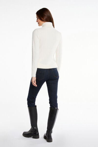 Long-sleeved openwork turtleneck jumper ecru ladies'