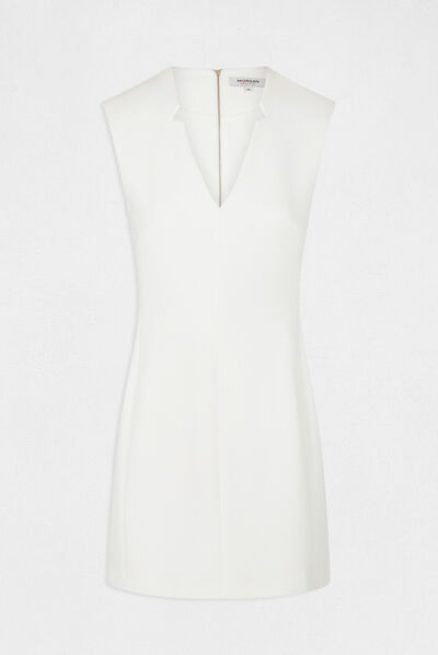 Sleeveless fitted dress with V-neck ecru ladies'