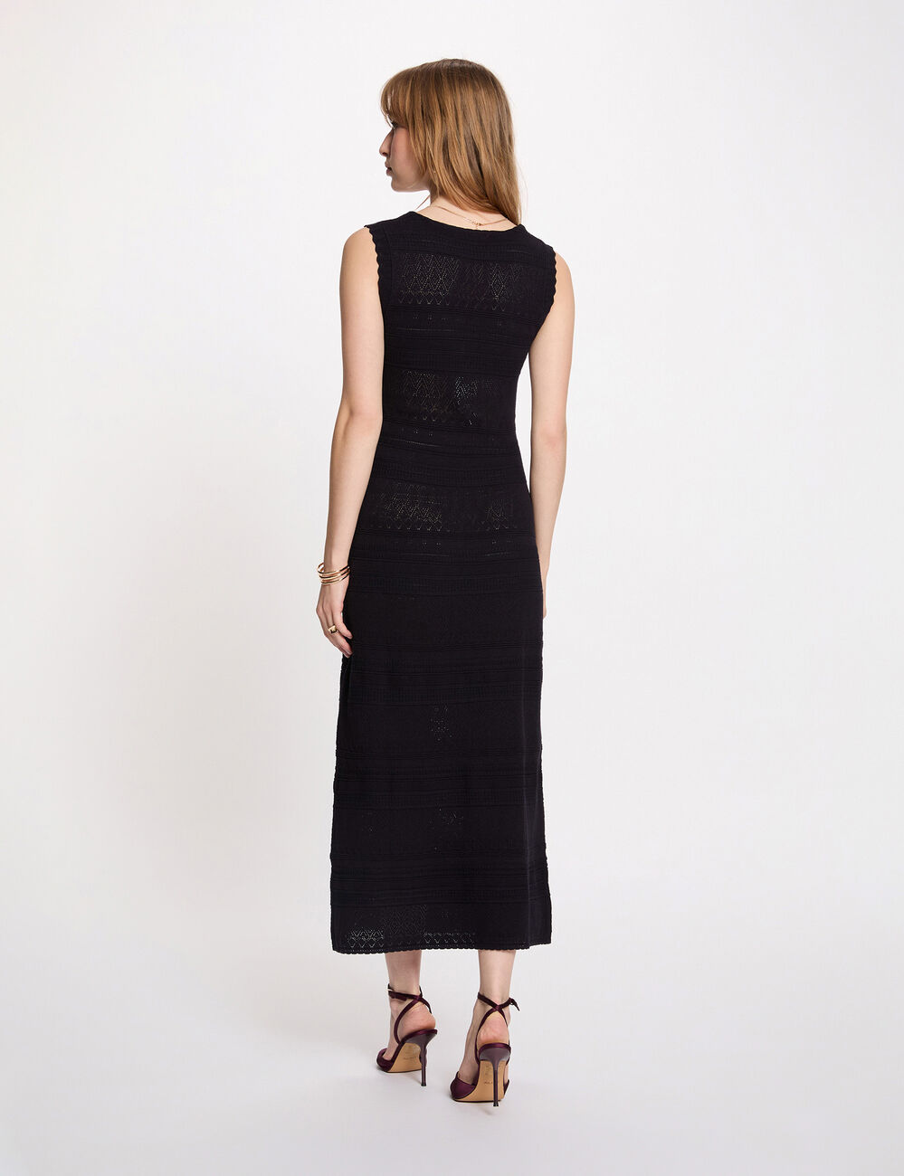 Fitted maxi knitted dress navy blue women