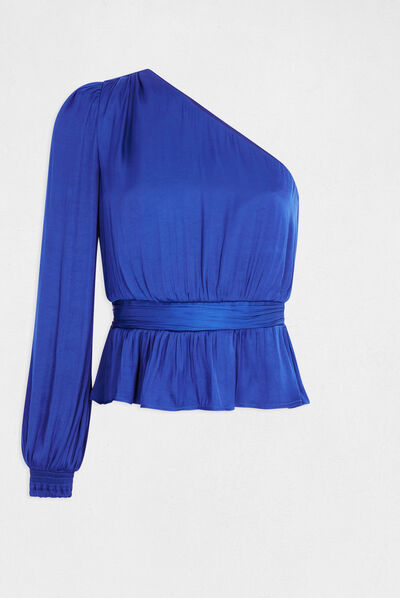 Asymmetrical smocked blouse electric blue ladies'