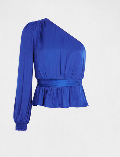Asymmetrical smocked blouse electric blue ladies'
