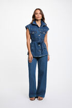 Sleeveless denim jacket raw denim women