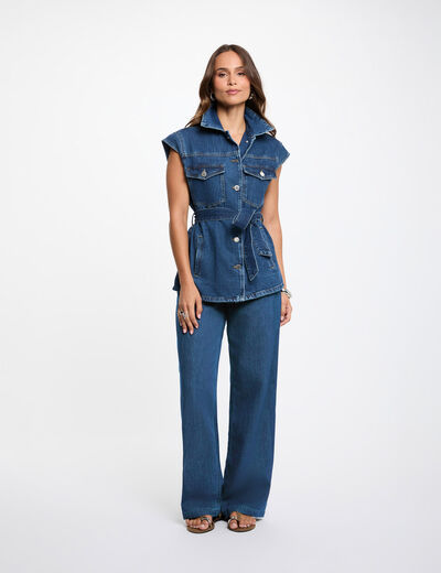 Sleeveless denim jacket raw denim women