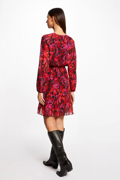 Shirred straight dress vegetal print multico ladies'