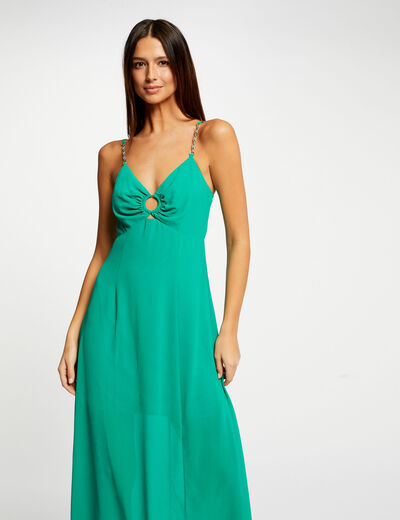 Midi A-line dress straps with chains mid-green ladies'